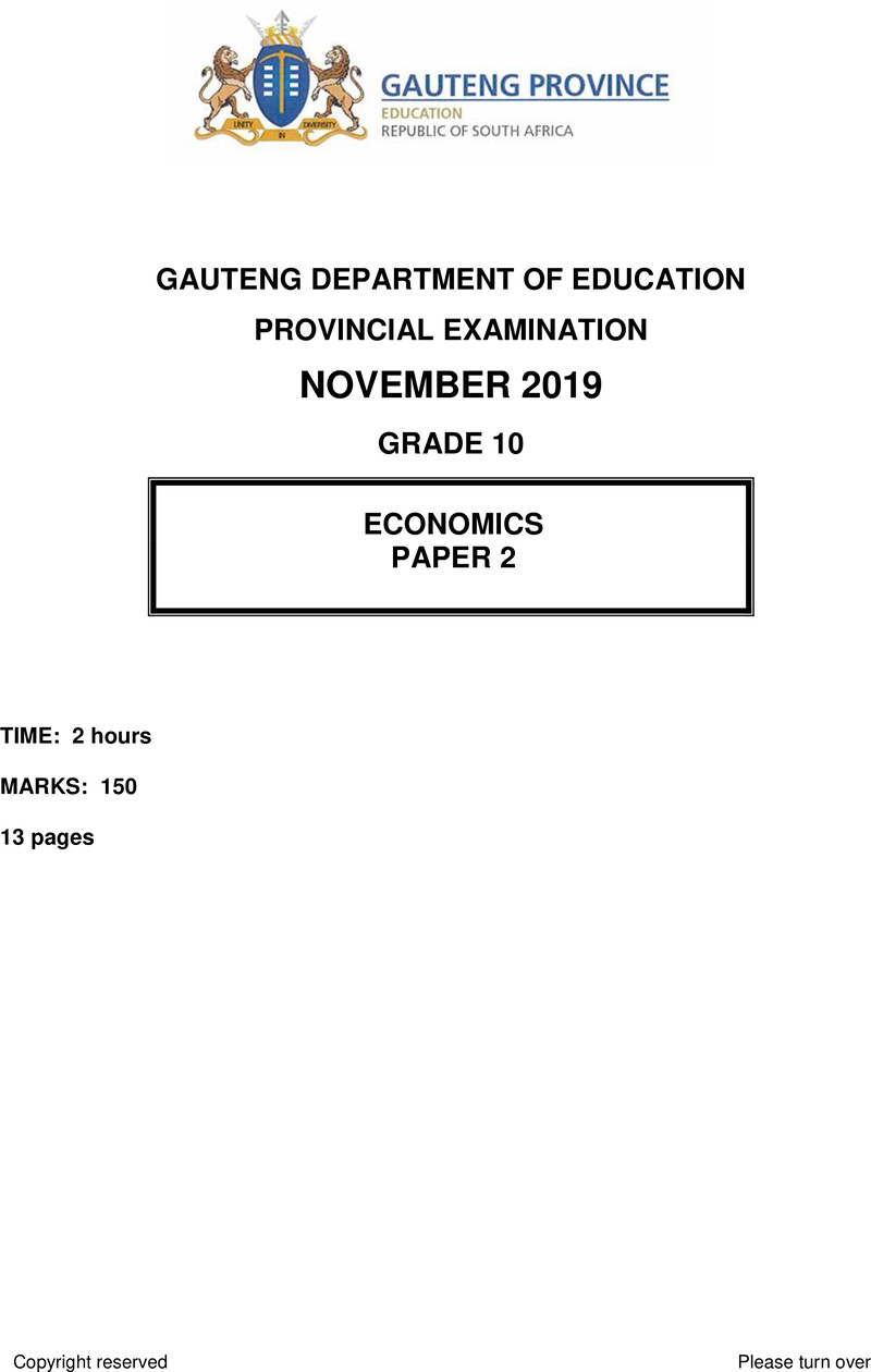 Grade 10 Economics past paper 2019 – grade 10 provincial exam economics p2 ng november 2019 qp