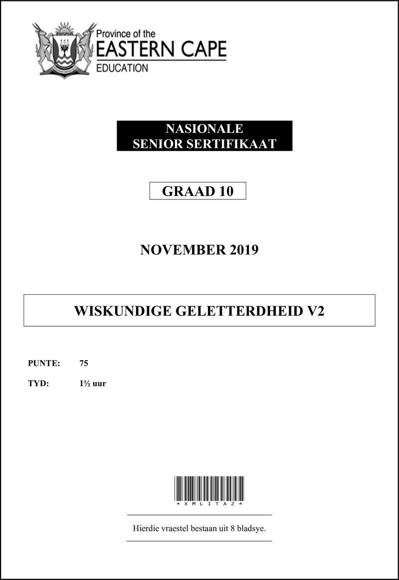 Grade 10 Provincial Exam Mathematics Literacy P2 Afr November 2019 QP