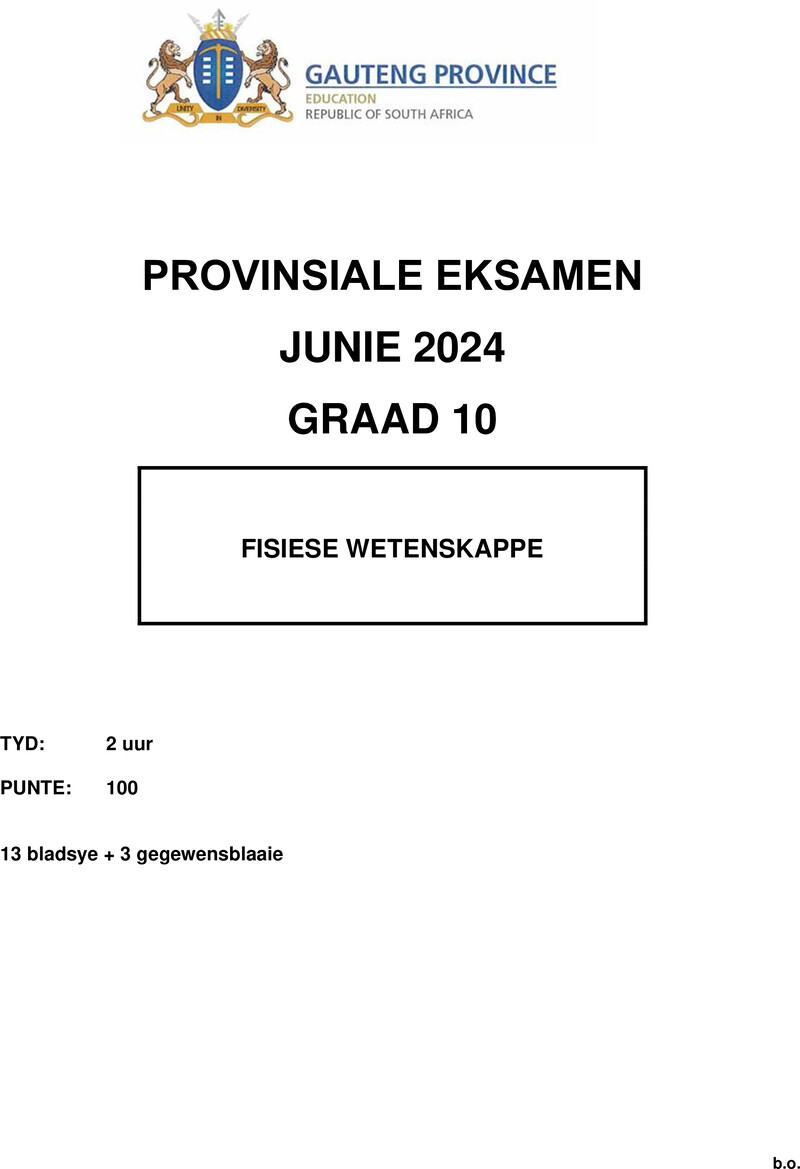Grade 10 Provincial Exam Physical Sciences Afr June 2024 QP
