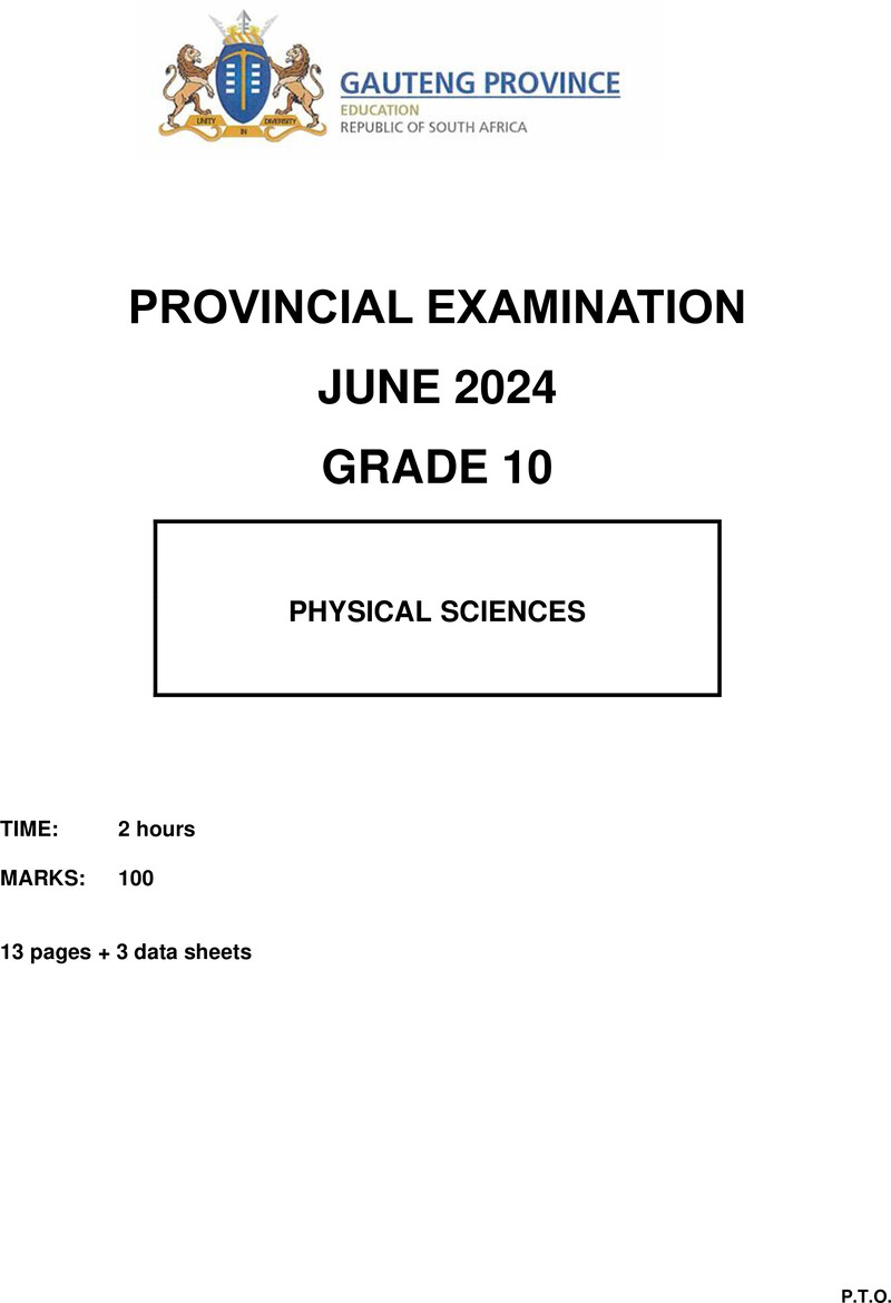 Grade 10 Provincial Exam Physical Sciences Ng June 2024 QP Docx