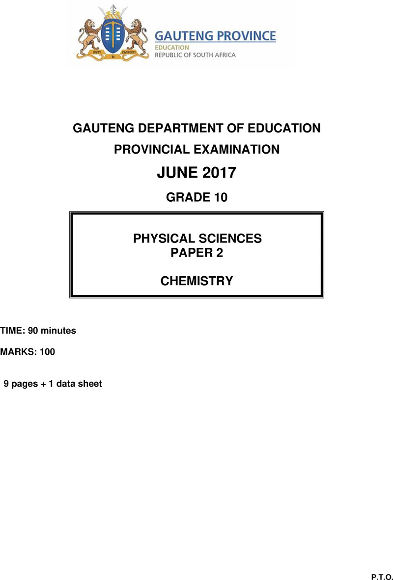 Grade 10 Provincial Exam Physical Sciences P2 Ng June 2017 QP