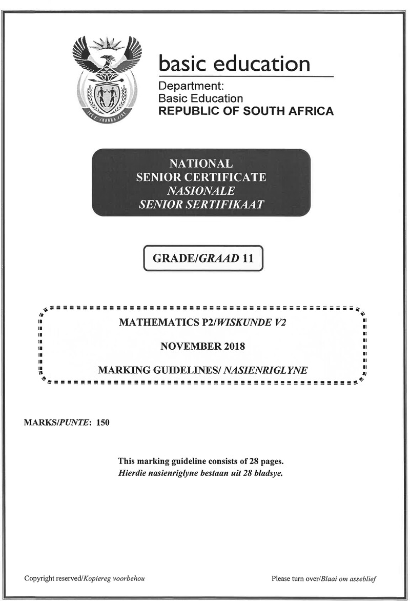 Grade 11 Mathematics P1 Afr And Ng November 2019 QP