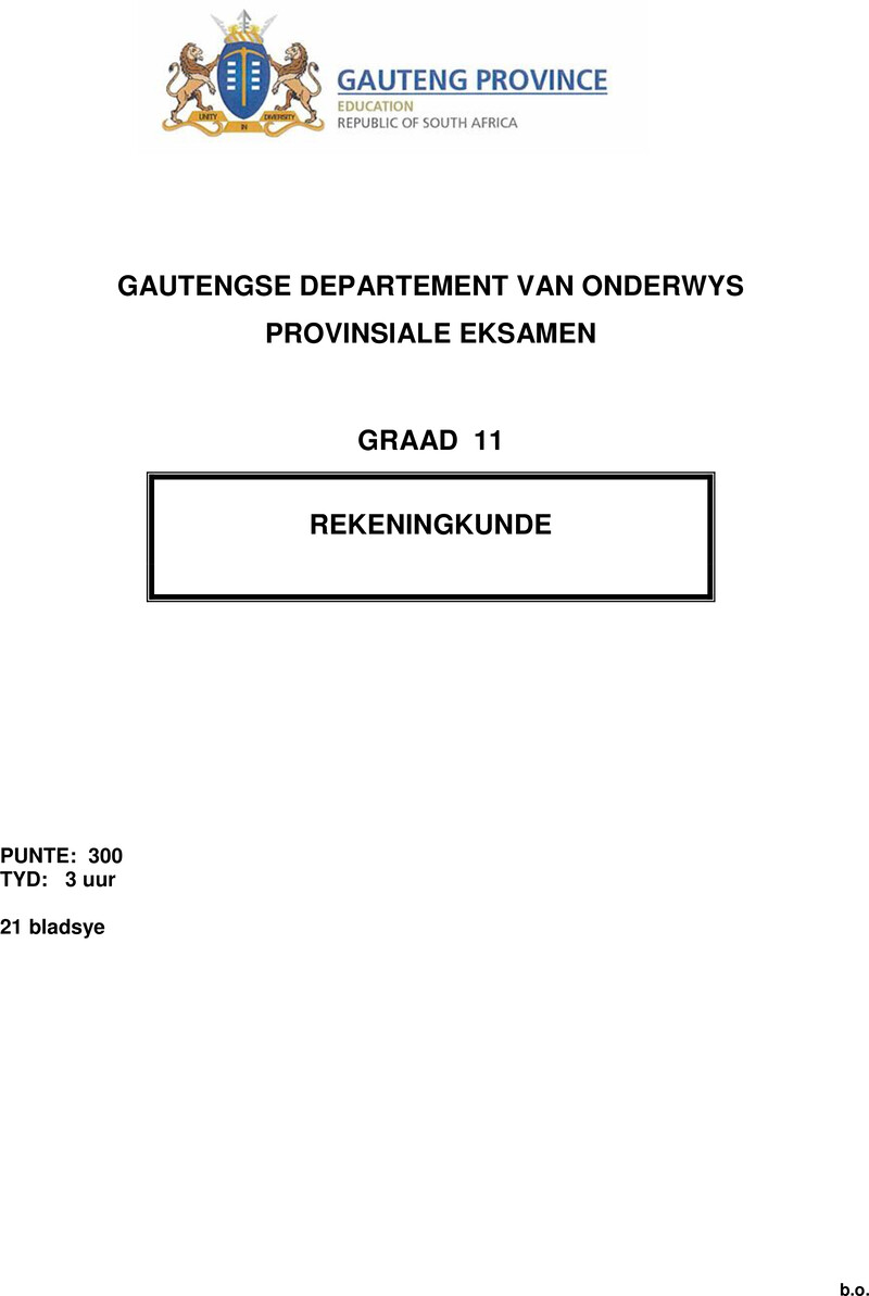 Grade 11 Provincial Exam Accounting Afr November 2017 QP