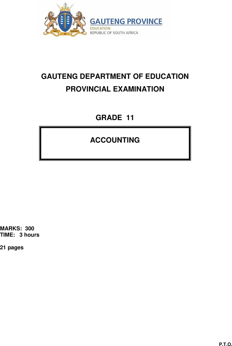 Grade 11 Provincial Exam Accounting November 2017 QP