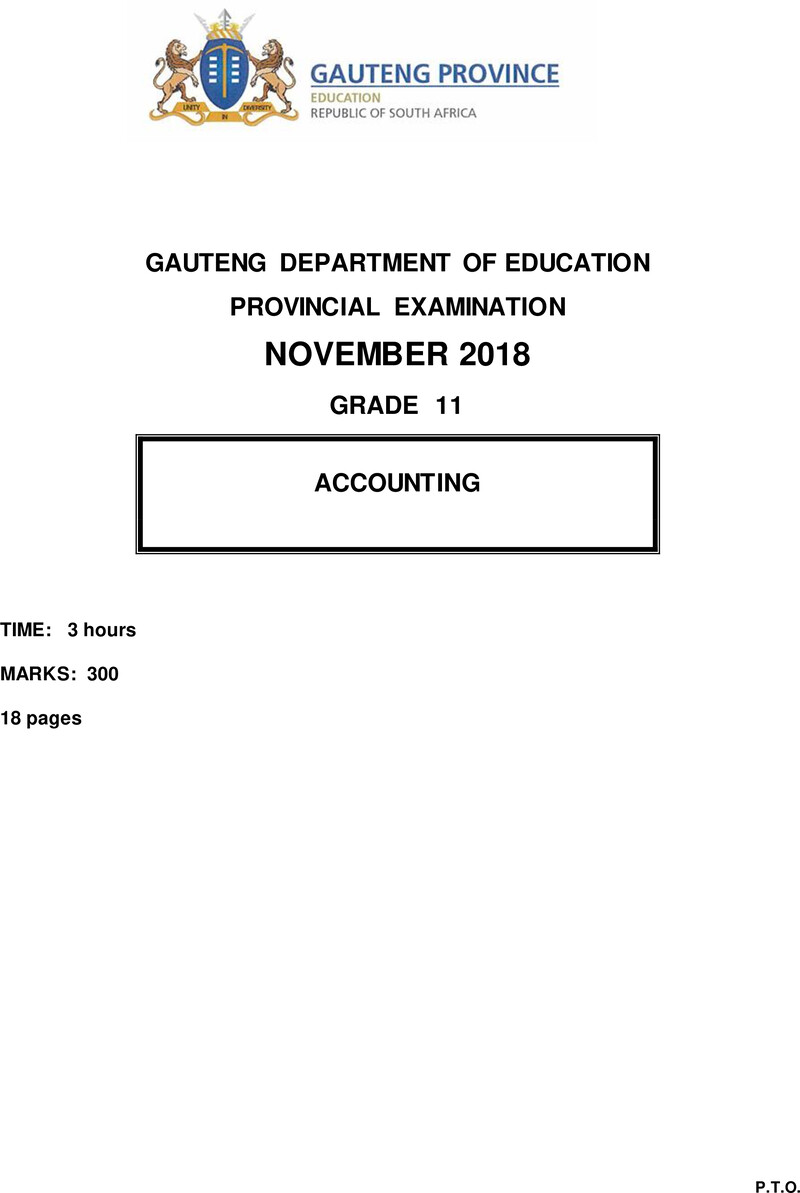 Grade 11 Provincial Exam Accounting November 2018 QP
