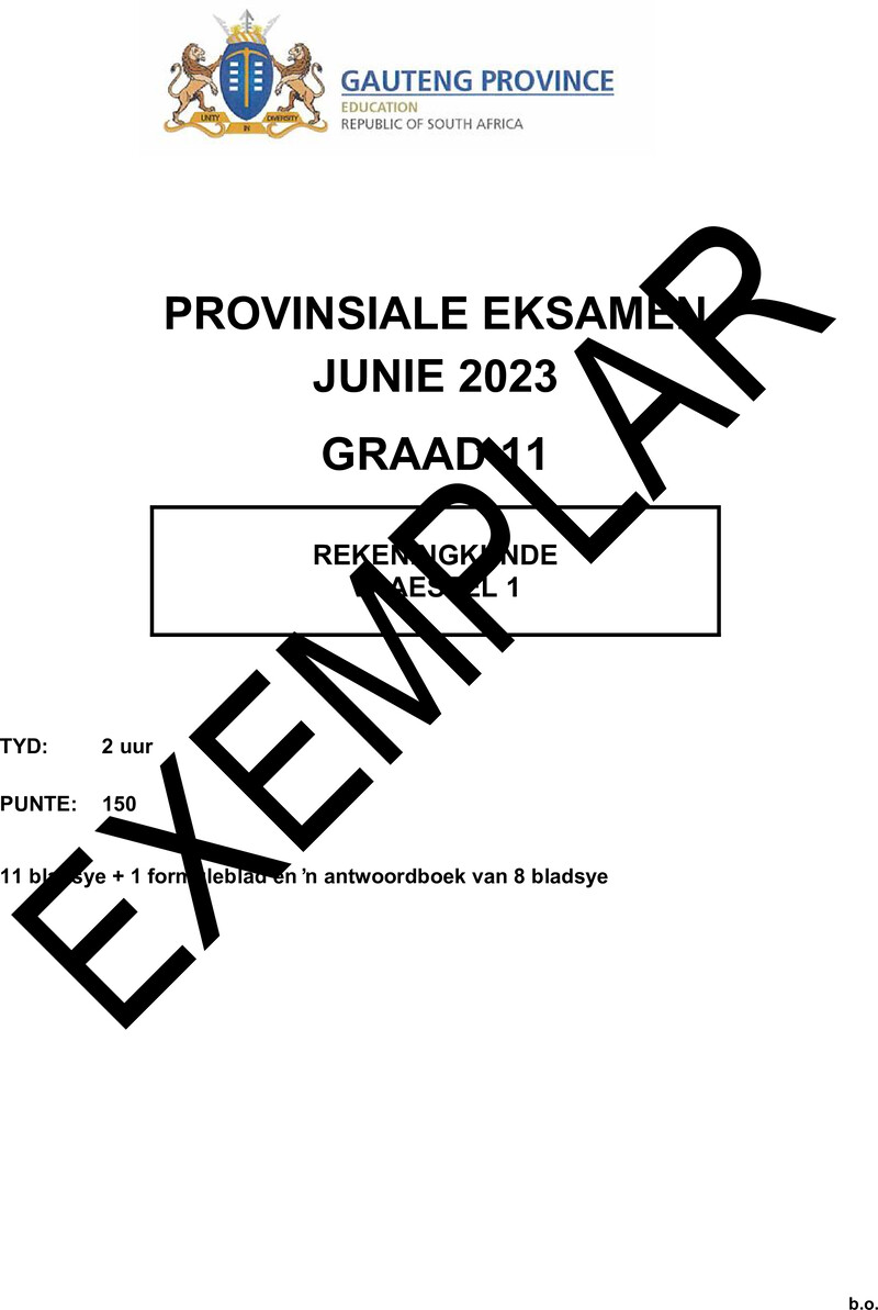 Grade 11 Provincial Exam Accounting P1 Afr June 2023 QP