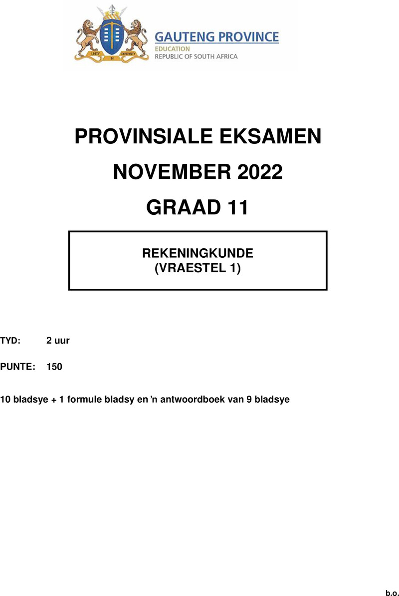 Grade 11 Accounting past paper 2022 – grade 11 provincial exam accounting p1 afr november 2022 qp