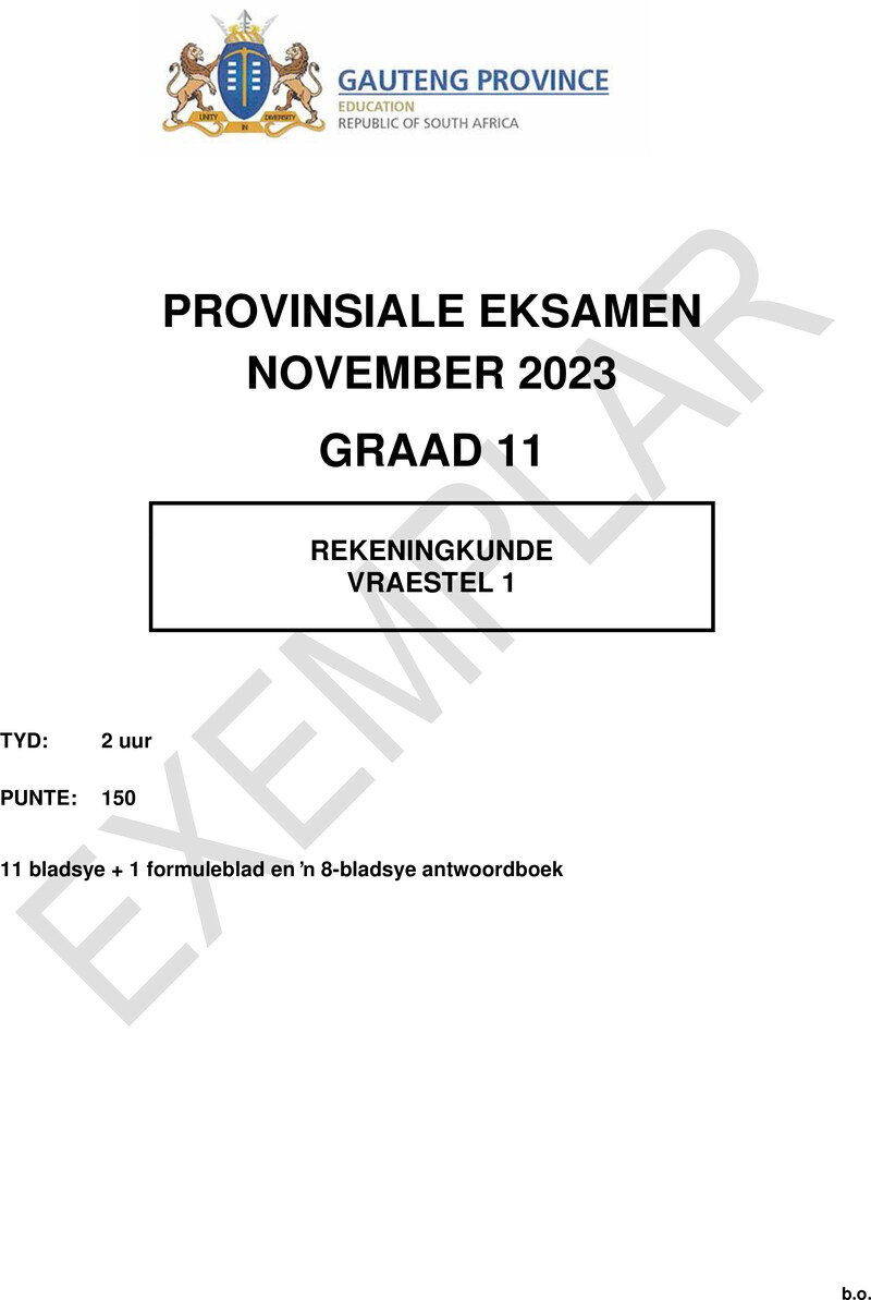 Grade 11 Accounting past paper 2023 – grade 11 provincial exam accounting p1 afr november 2023 qp