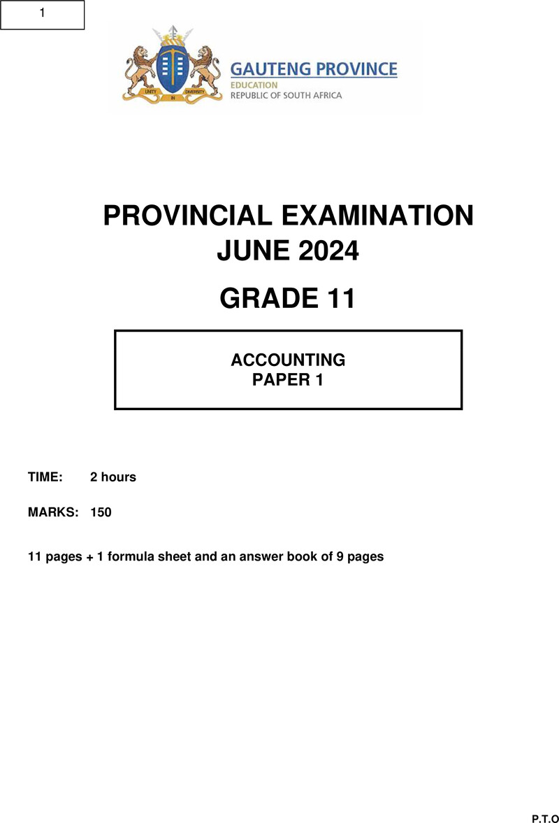 Grade 11 Provincial Exam Accounting P1 Ng June 2024 QP