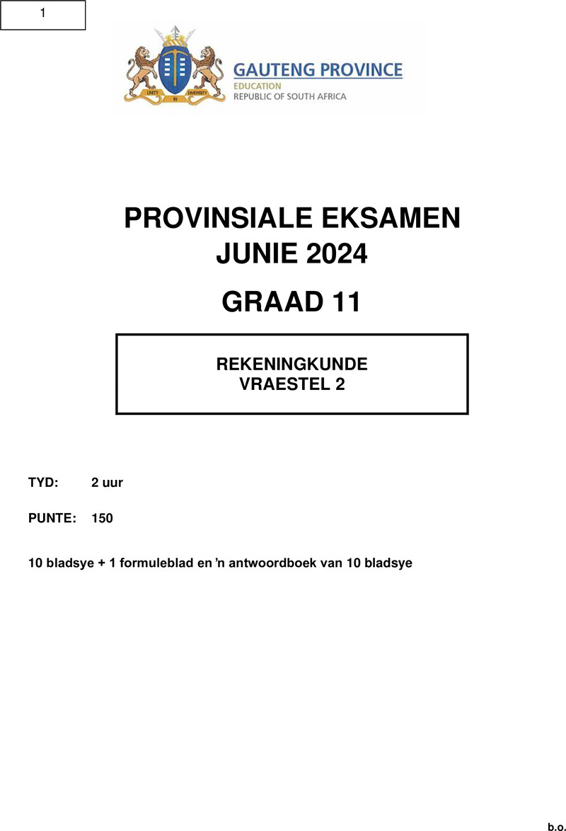 Grade 11 Provincial Exam Accounting P2 Afr June 2024 QP