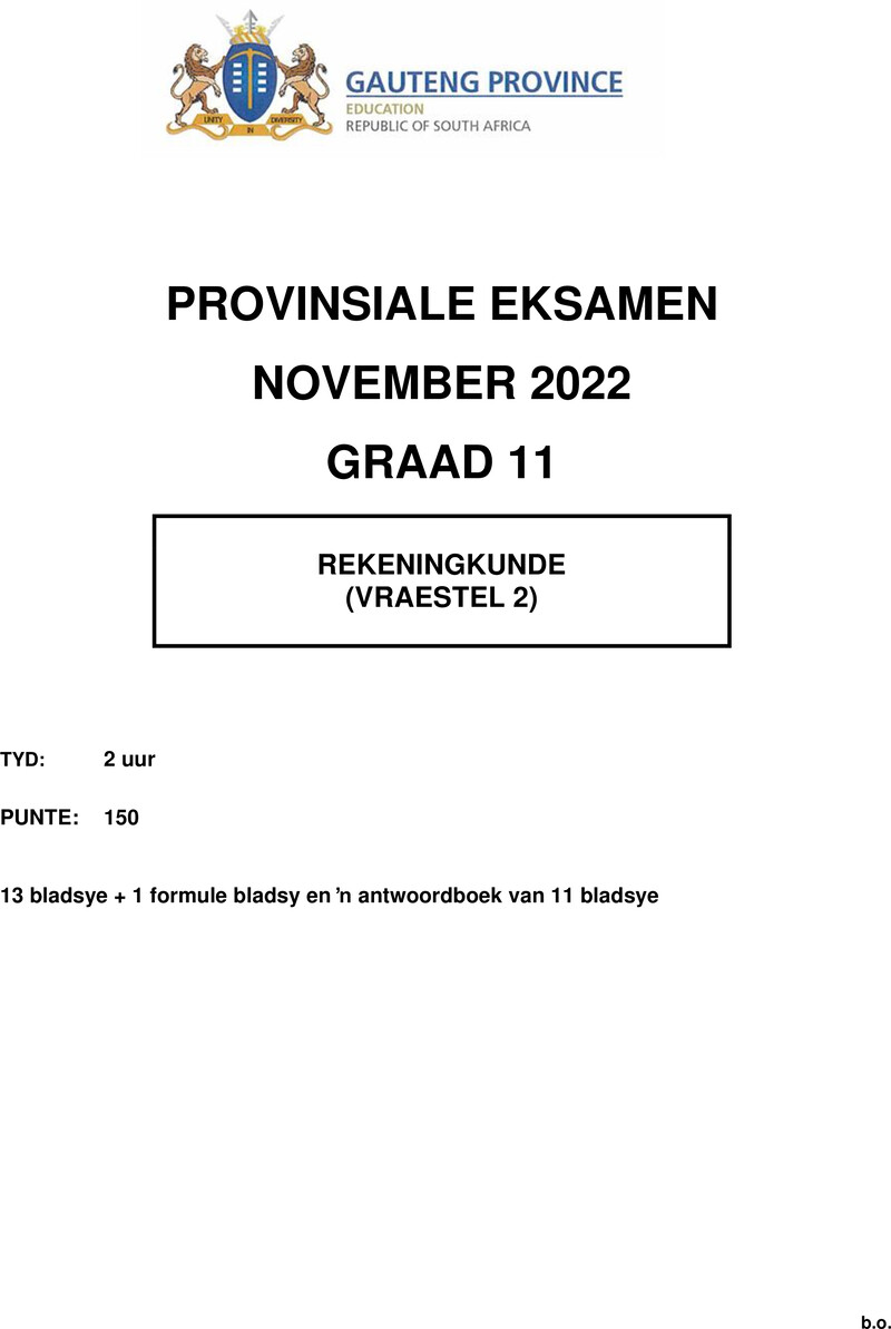 Grade 11 Accounting past paper 2022 – grade 11 provincial exam accounting p2 afr november 2022 qp