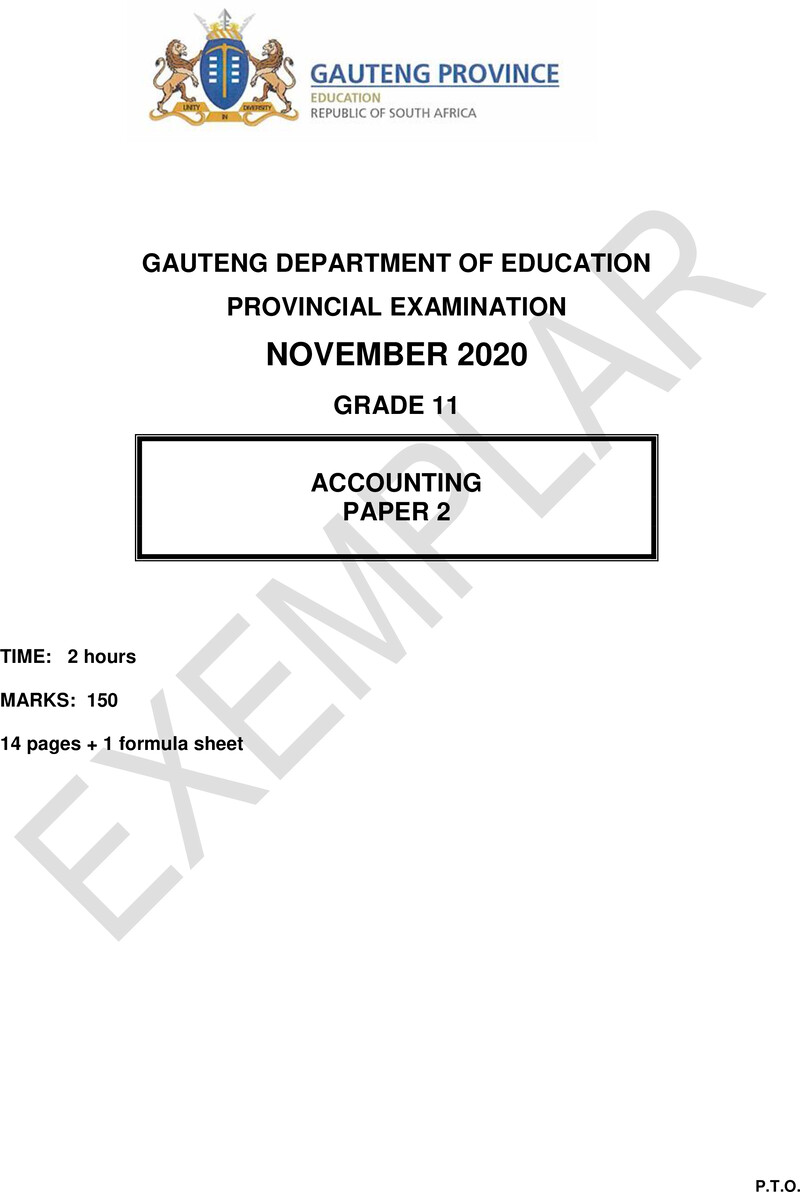 Grade 11 Accounting past paper 2020 – grade 11 provincial exam accounting p2 ng 2020 exemplars qp
