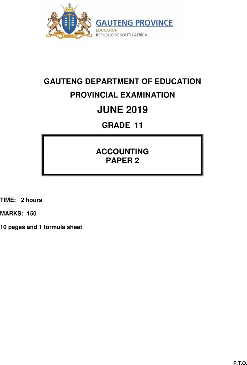 Grade 11 Provincial Exam Accounting P2 Ng June 2019 QP