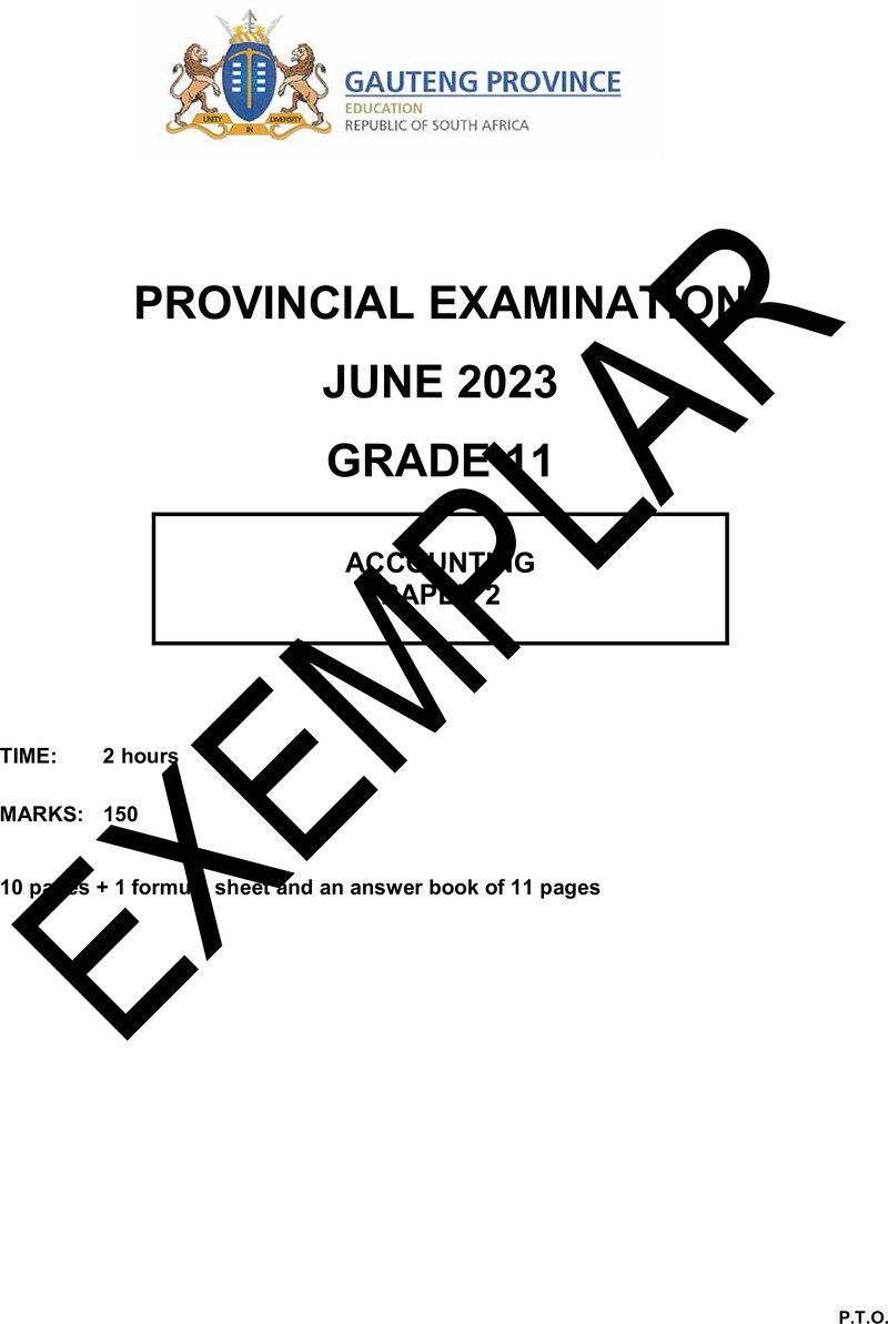 Grade 11 Provincial Exam Accounting P2 Ng June 2023 QP