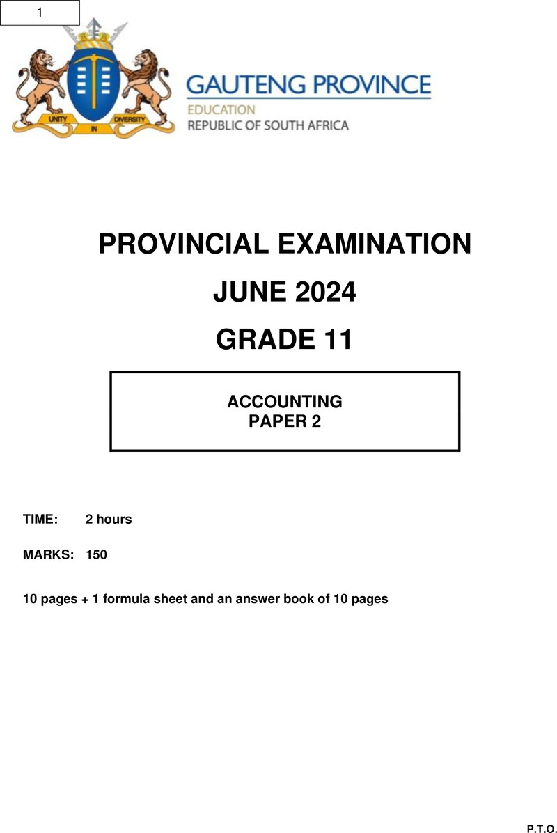 Grade 11 Provincial Exam Accounting P2 Ng June 2024 QP