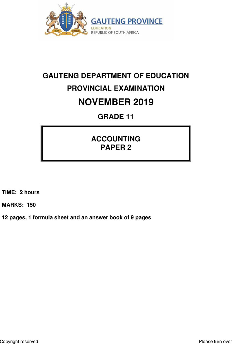 Grade 11 Accounting past paper 2019 – grade 11 provincial exam accounting p2 ng november 2019 qp
