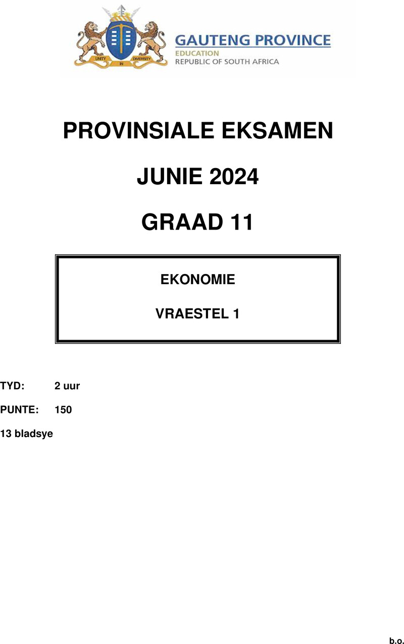 Grade 11 Economics past paper 2024 – grade 11 provincial exam economics p1 afr june 2024 qp