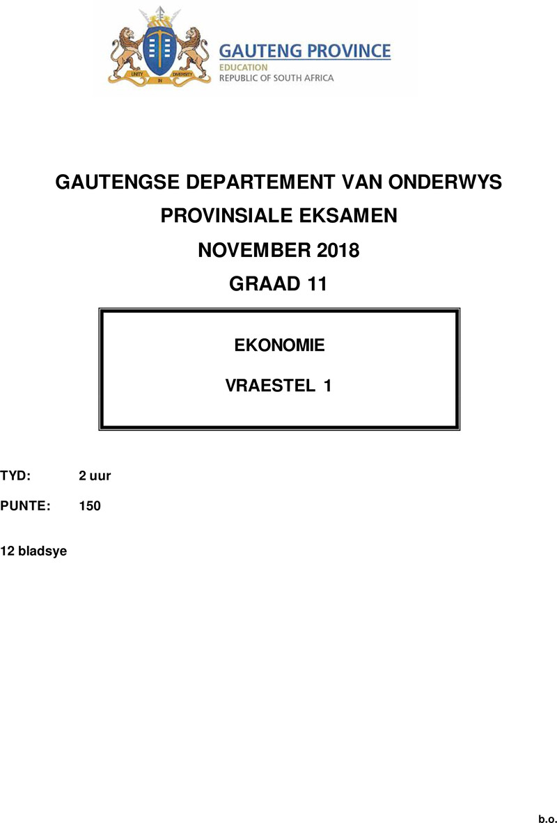 Grade 11 Economics past paper 2018 – grade 11 provincial exam economics p1 afr november 2018 qp