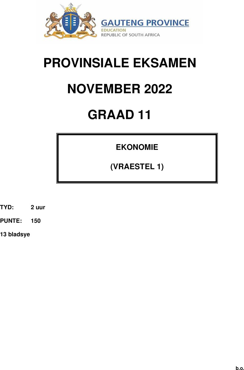 Grade 11 Economics past paper 2022 – grade 11 provincial exam economics p1 afr november 2022 qp