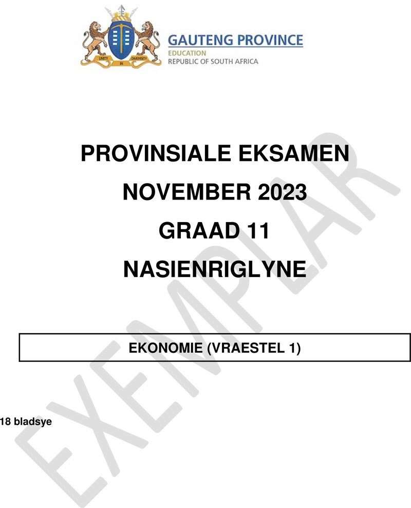 Grade 11 Economics past paper 2023 – grade 11 provincial exam economics p1 afr november 2023 qp
