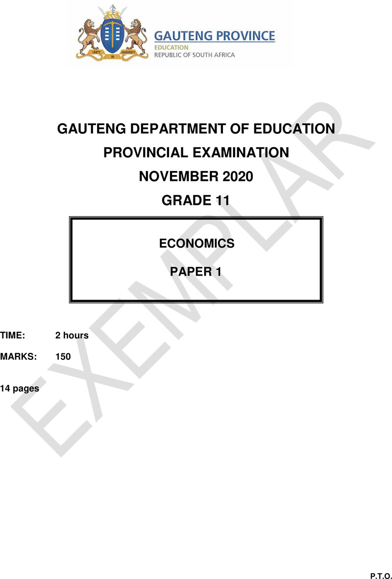 Grade 11 Economics past paper 2020 – grade 11 provincial exam economics p1 ng 2020 exemplars qp