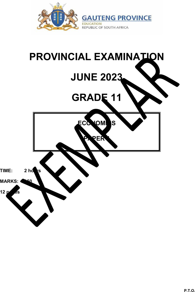 Grade 11 Provincial Exam Economics P1 Ng June 2023 QP