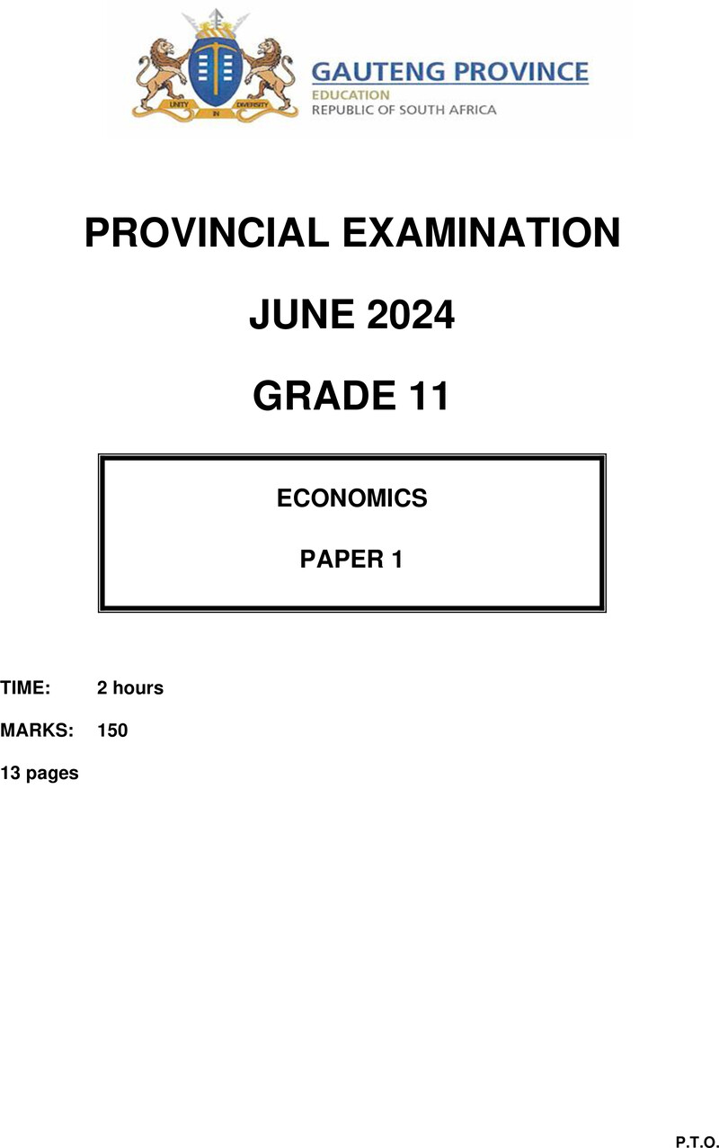 Grade 11 Economics past paper 2024 – grade 11 provincial exam economics p1 ng june 2024 qp