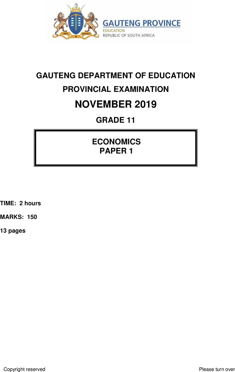 Grade 11 Economics past paper 2019 – grade 11 provincial exam economics p1 ng november 2019 qp