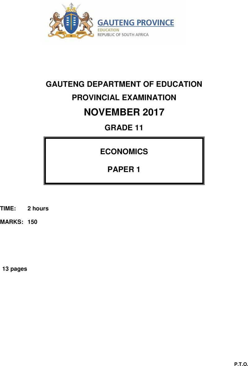 Grade 11 Economics past paper 2017 – grade 11 provincial exam economics p1 november 2017 qp