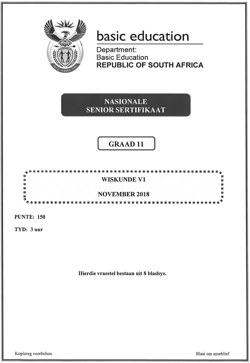 Grade 11 Mathematics past paper 2018 – grade 11 provincial exam mathematics p1 afr november 2018 qp