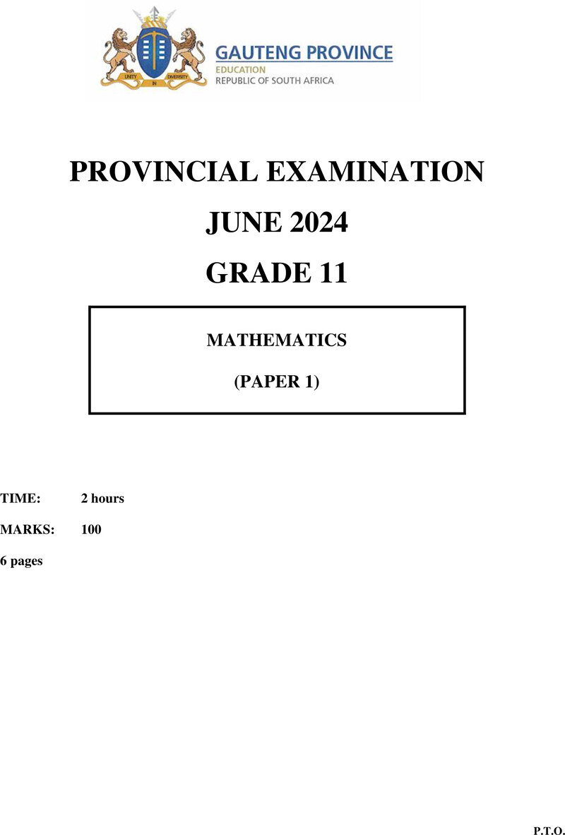 Grade 11 Mathematics past paper 2024 – grade 11 provincial exam mathematics p1 ng june 2024 qp