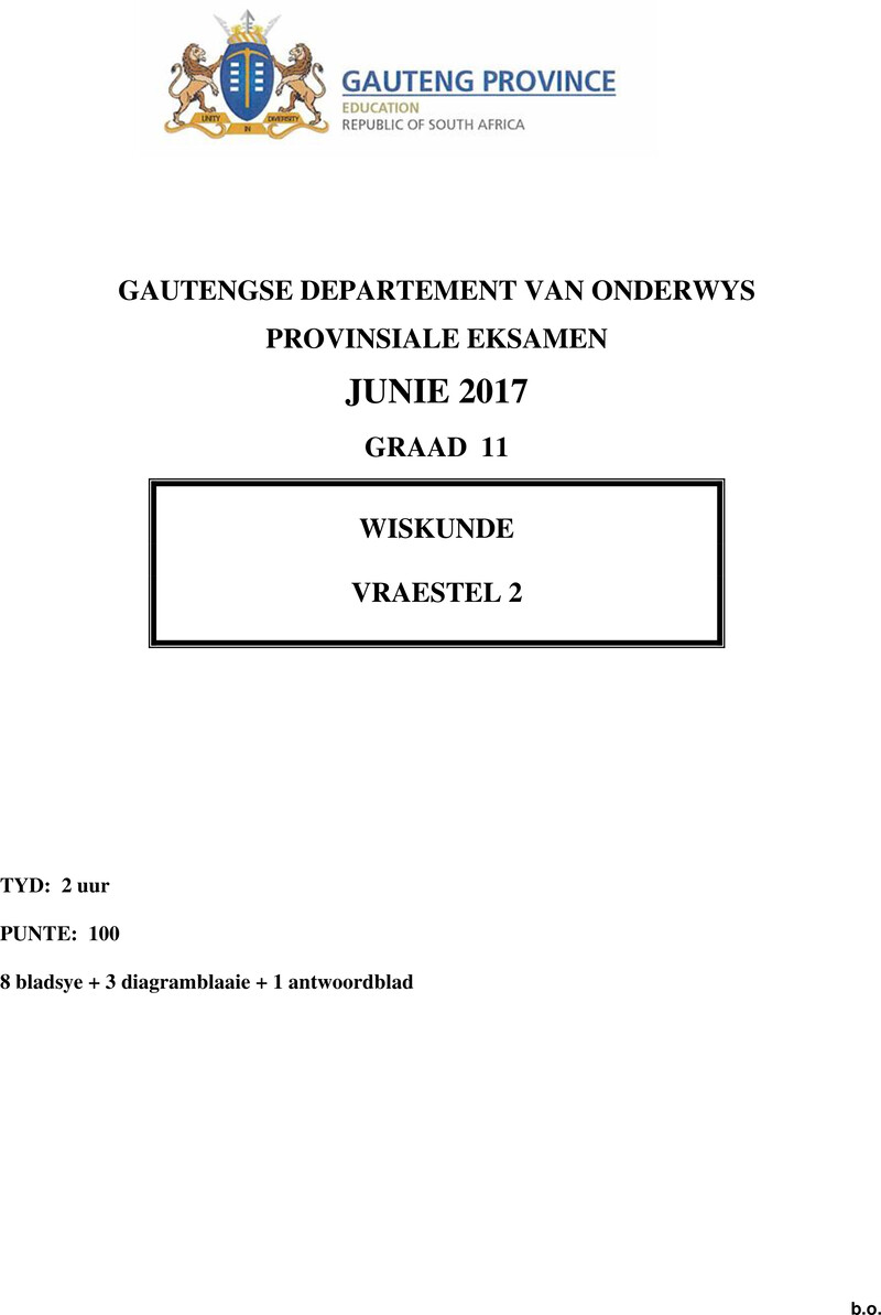 Grade 11 Provincial Exam Mathematics P2 Afr June 2017 QP