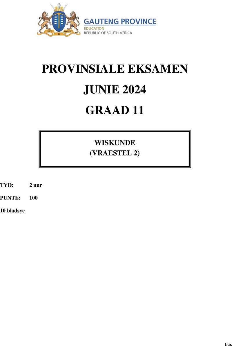 Grade 11 Provincial Exam Mathematics P2 Afr June 2024 QP