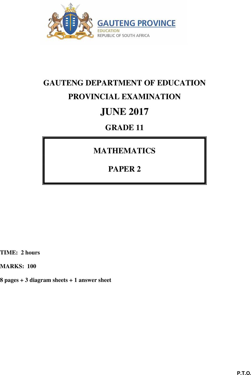Grade 11 Provincial Exam Mathematics P2 June 2017 QP