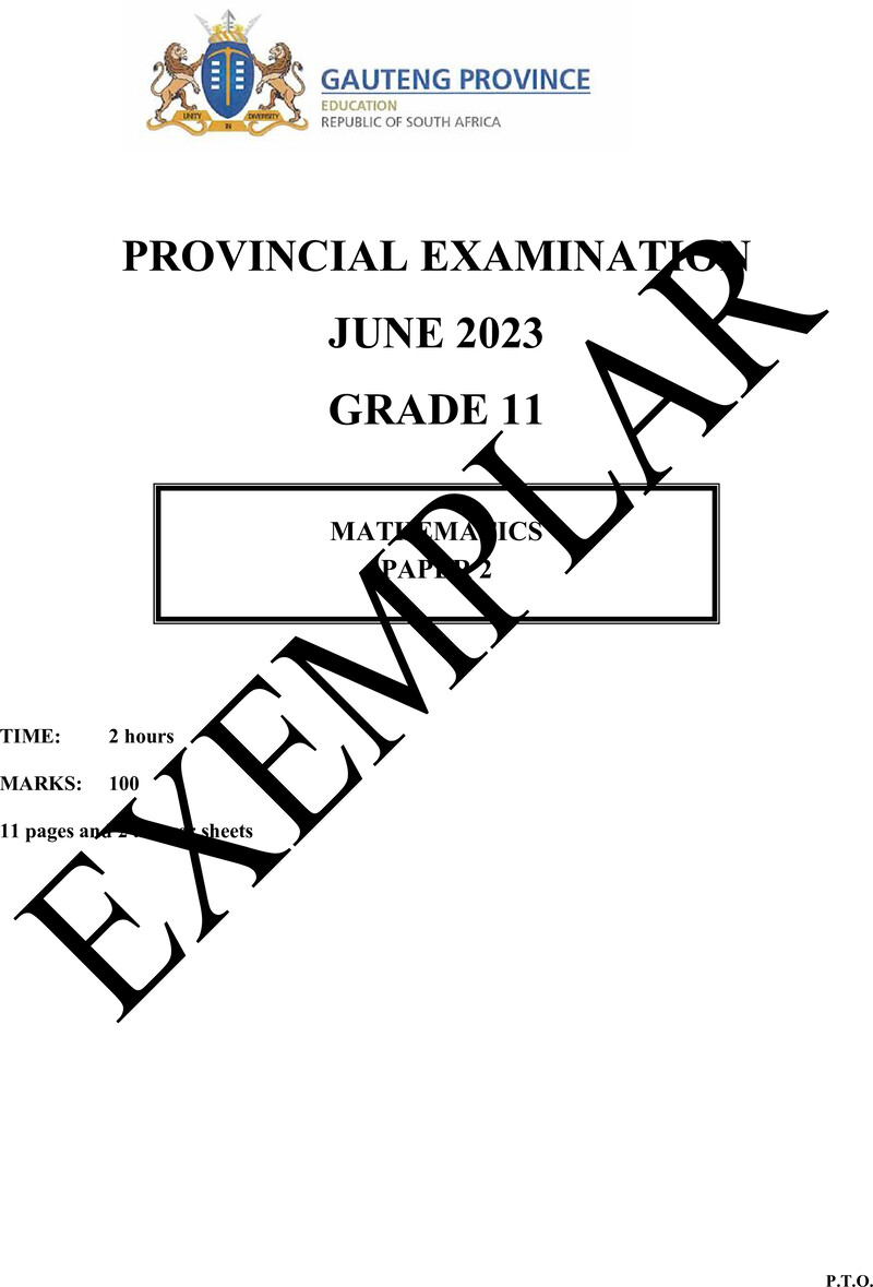 Grade 11 Provincial Exam Mathematics P2 Ng June 2023 QP