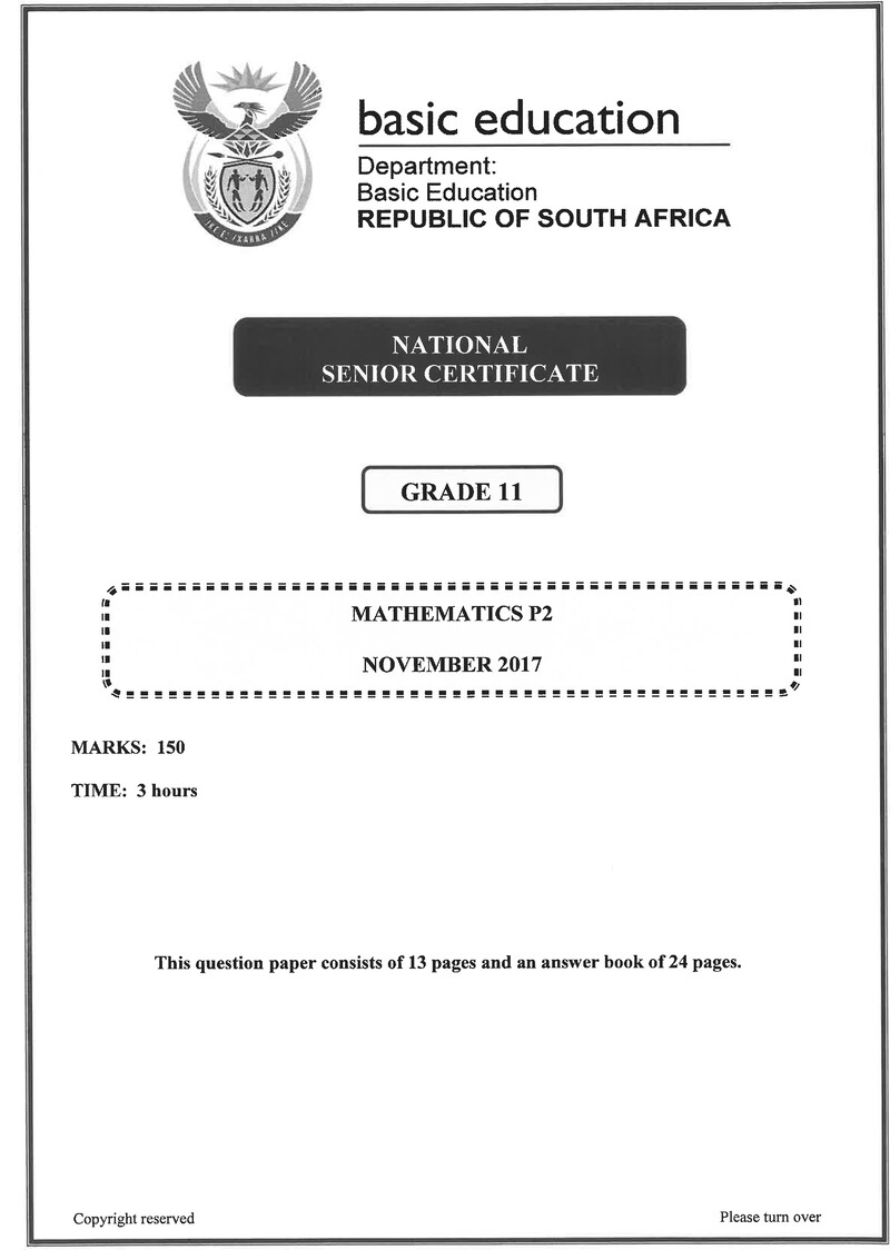 Grade 11 Provincial Exam Mathematics P2 Ng November 2017 QP