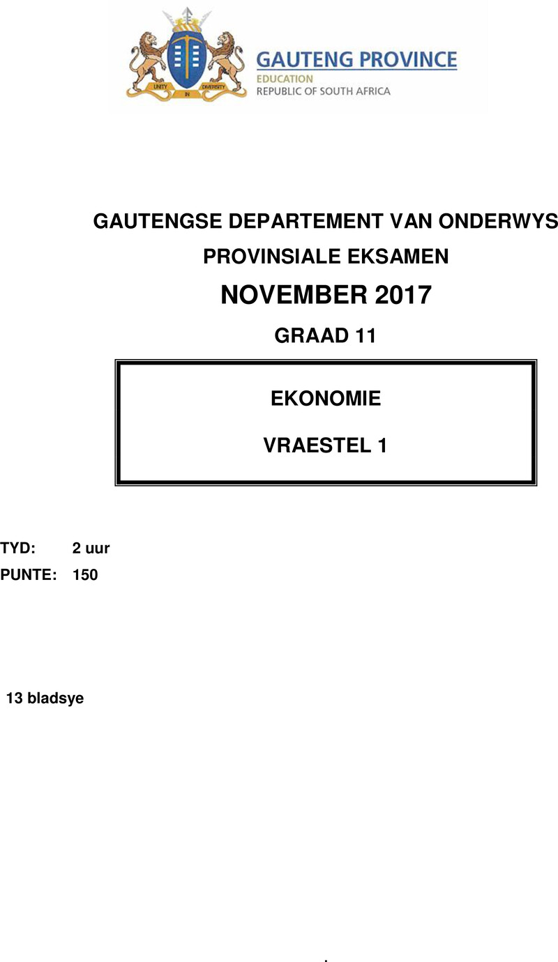 Grade 11 Provincial Exam P1 Ecomics Afr November 2017 QP