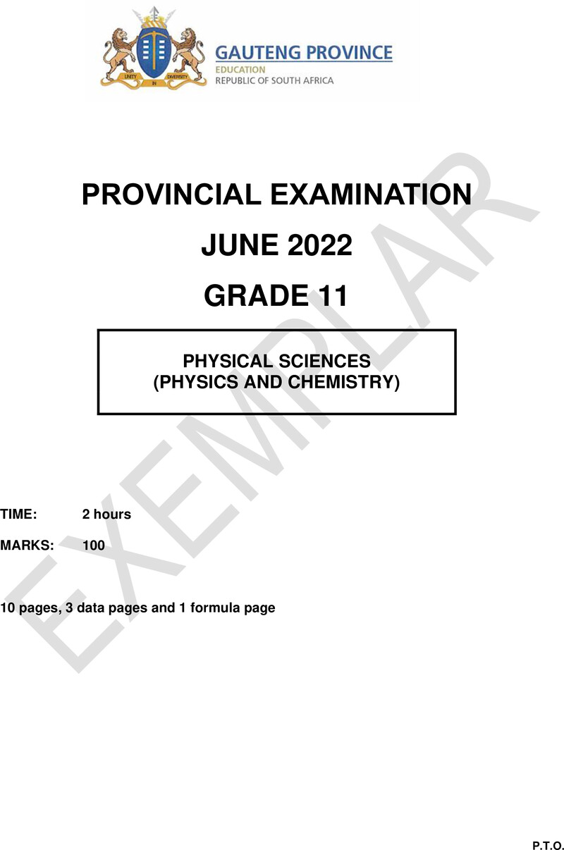 Grade 11 Provincial Exam Physical Sciences Ng June 2022 QP