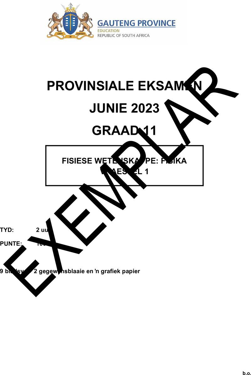 Grade 11 Provincial Exam Physical Sciences P1 Afr June 2023 QP