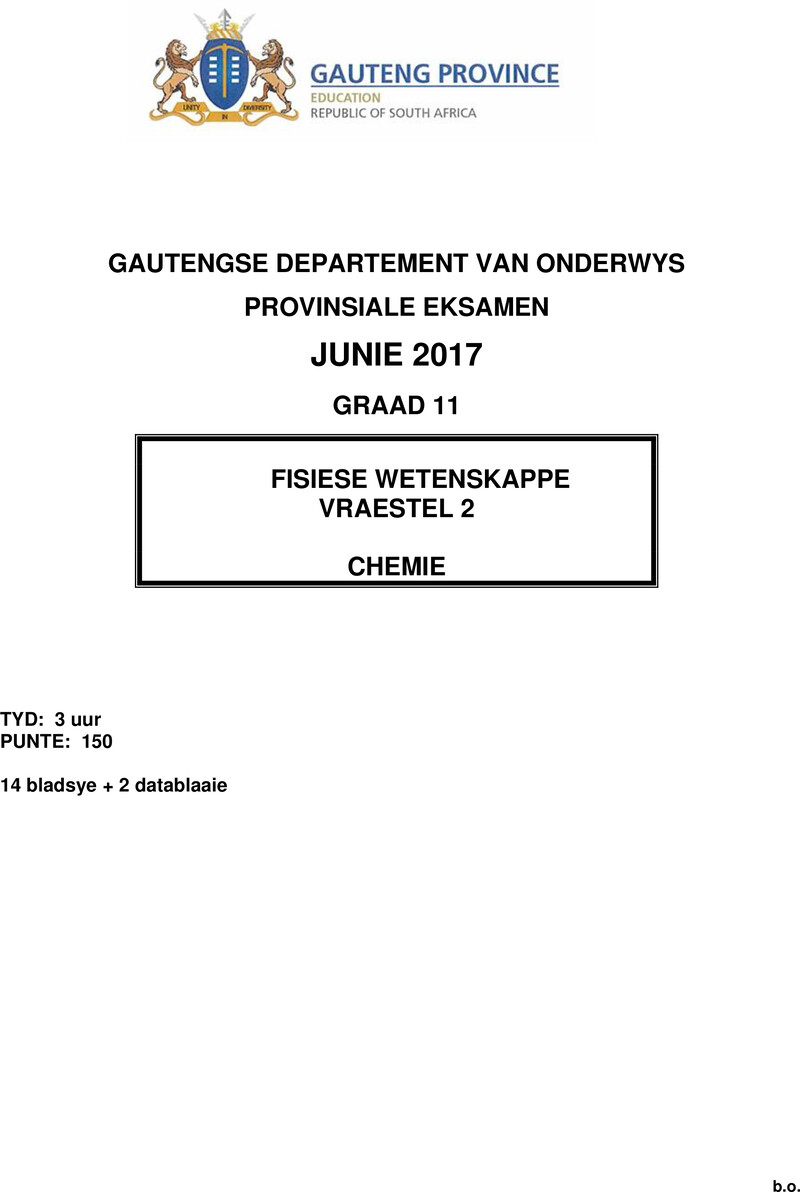 Grade 11 Provincial Exam Physical Sciences P2 Afr June 2017 QP