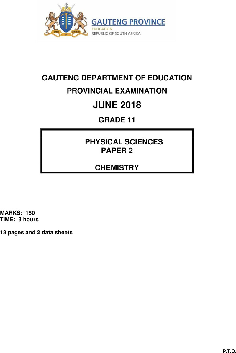 Grade 11 Provincial Exam Physical Sciences P2 June 2018 QP