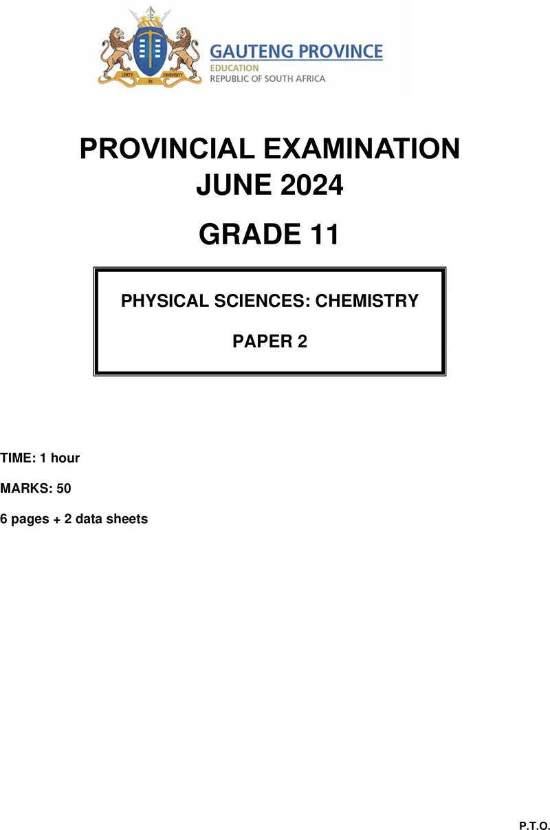Grade 11 Provincial Exam Physical Sciences P2 Ng June 2024 QP