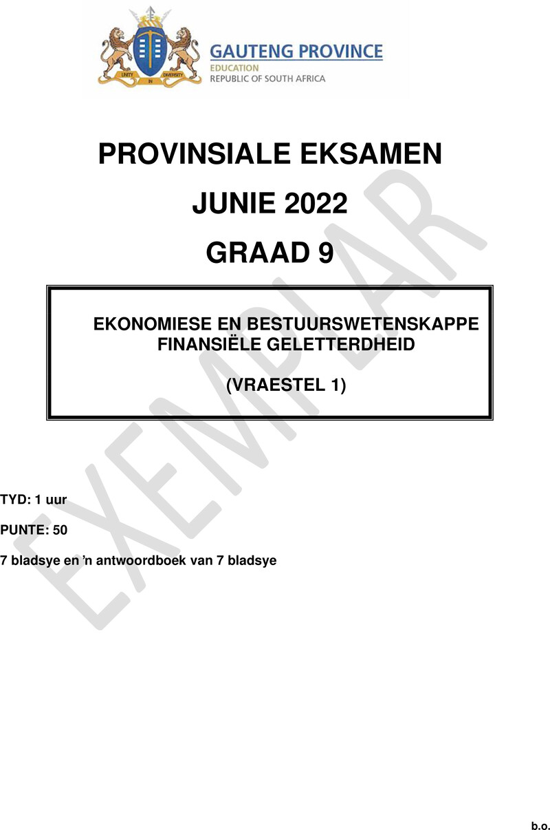 Grade 9 Economics Management And Science past paper 2022 – grade 9 provincial exam economics management and sciences p1 afr june 2022 qp