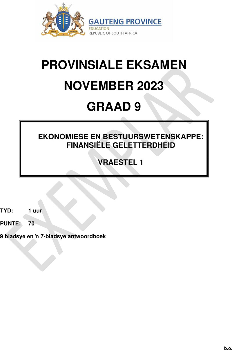 Grade 9 Economics Management And Science past paper 2023 – grade 9 provincial exam economics management and sciences p1 afr november 2023 qp