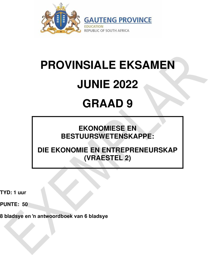 Grade 9 Economics Management And Science past paper 2022 – grade 9 provincial exam economics management and sciences p2 afr june 2022 qp