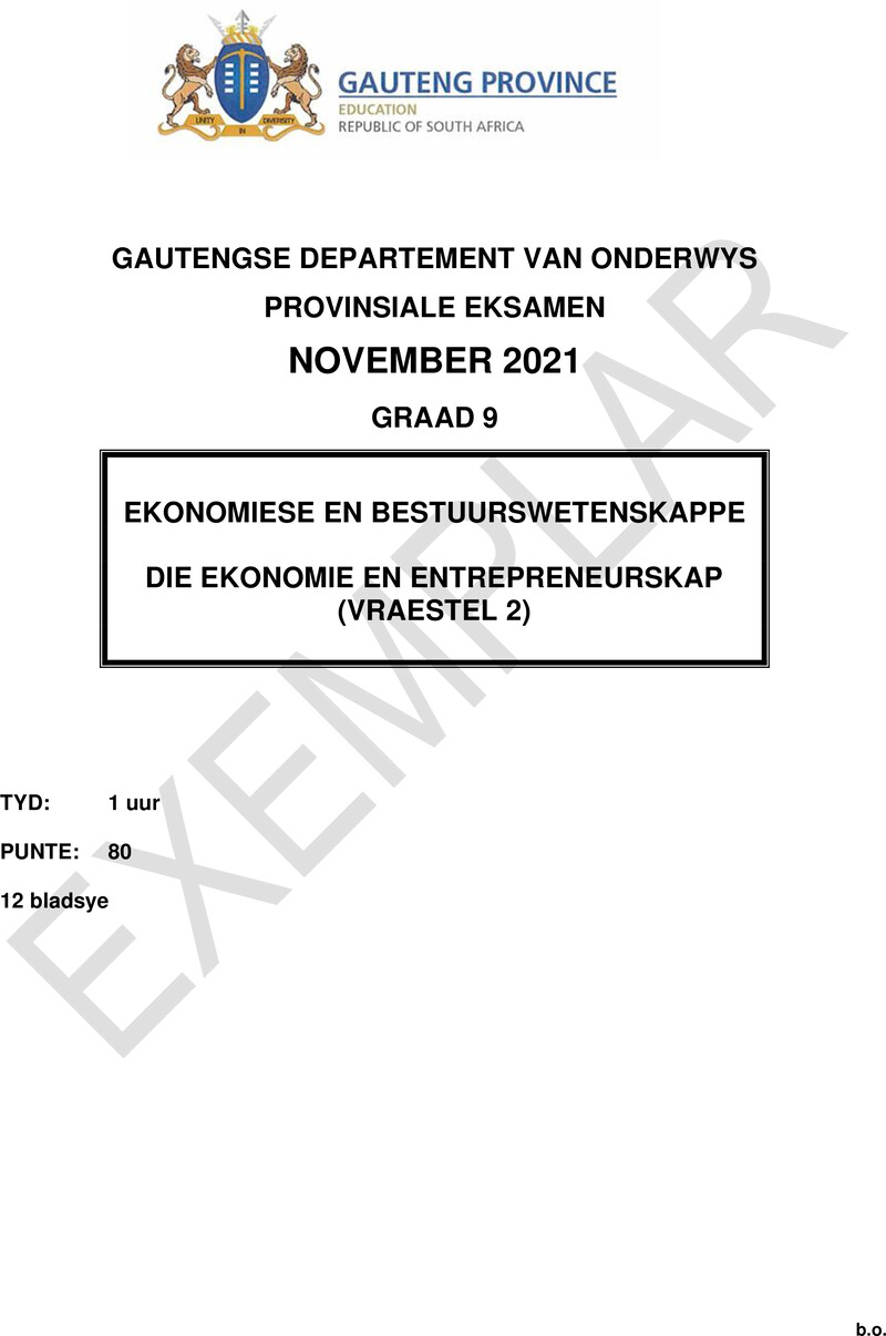 Grade 9 Economics Management And Science past paper 2021 – grade 9 provincial exam economics management and sciences p2 afr november 2021 qp