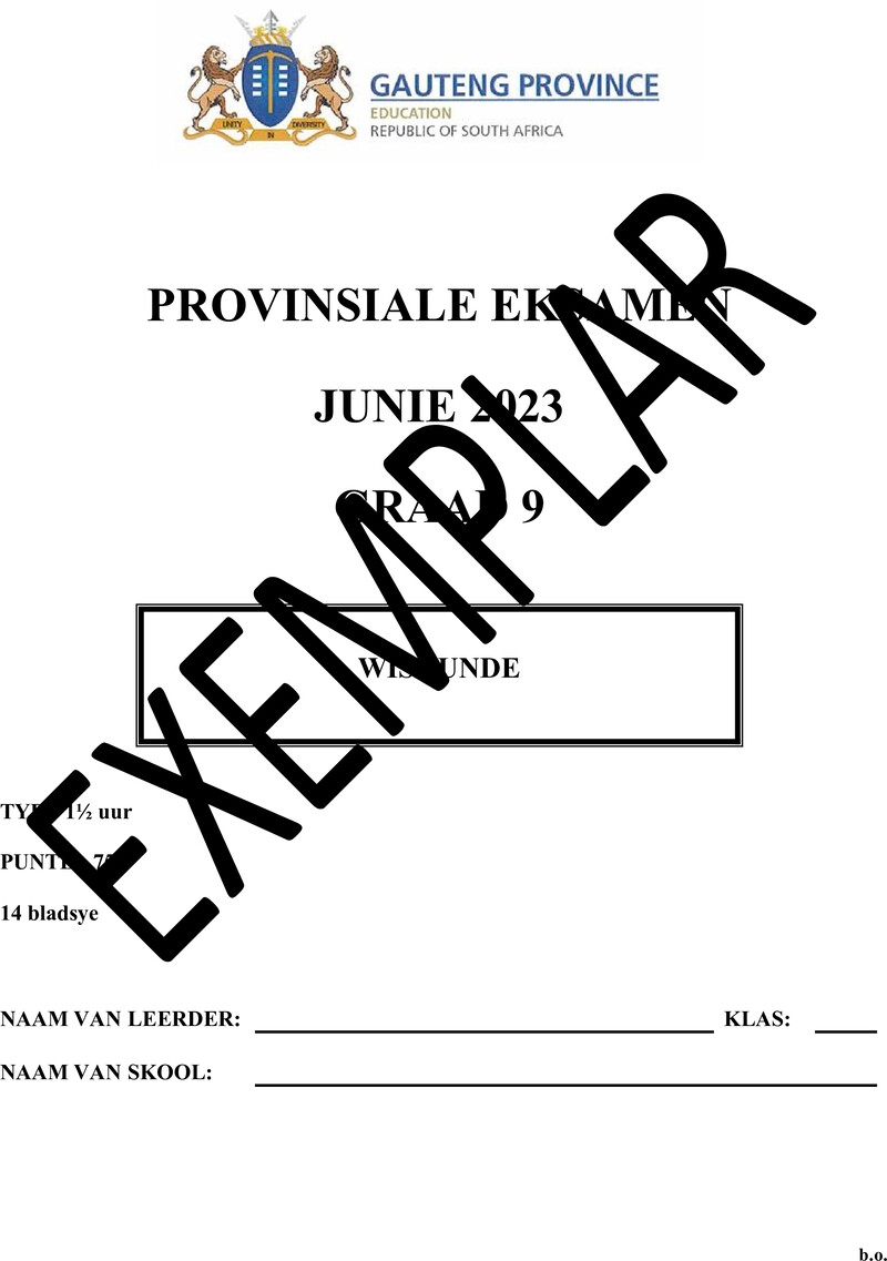 Grade 9 Provincial Exam Mathematics Afr June 2023 QP