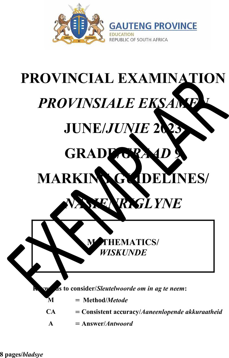 Grade 9 Provincial Exam Mathematics P1 Ng And Afr June 2023 QP