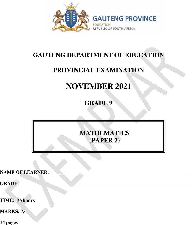 Grade 9 Provincial Exam Mathematics P2 Ng November 2021 QP