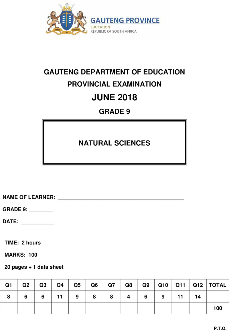 Grade 9 Provincial Exam Natural Sciences Ng June 2018 QP